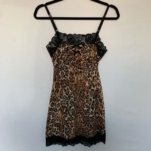 Designer leopard slip dress with lace details